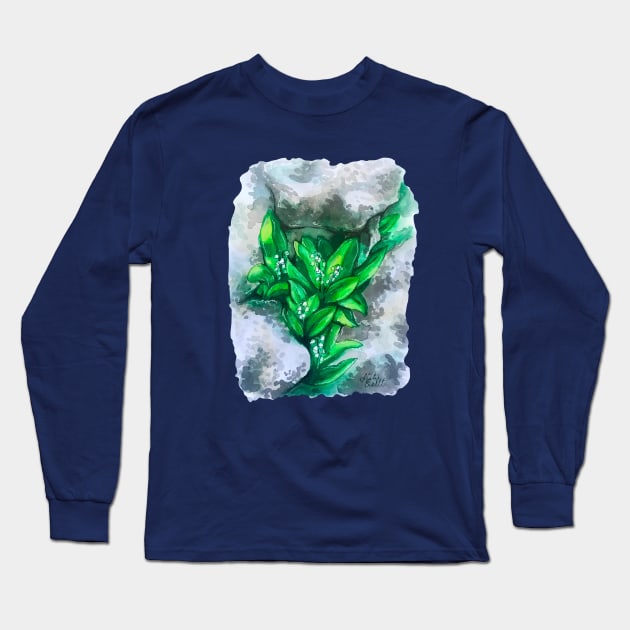 Watercolor Lily of the Valleys Long Sleeve T-Shirt by Lady Lilac